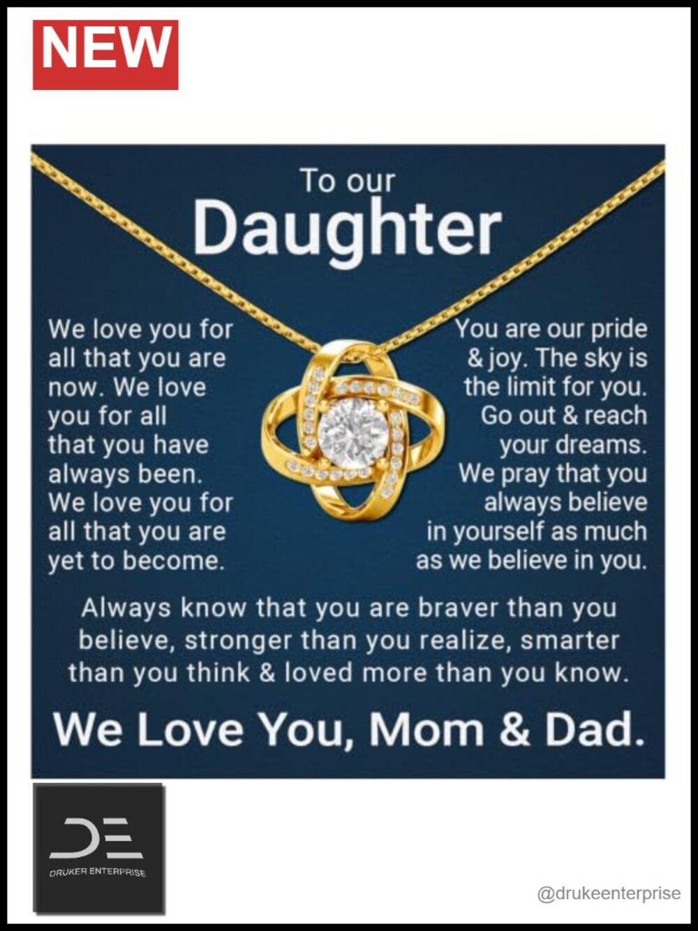 Love Knot Pendant Necklace from Dad & Mom to Daughter 18K Yellow Gold Finish